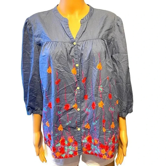 Old Navy Cotton Boho Beach Summer Floral Button up Blouse Top Women Size L - Picture 1 of 4